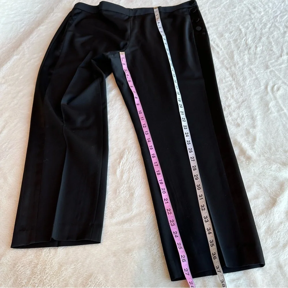 Lewit Wool Blend Black Satin Tuxedo Stripe Straight Leg Ankle Pants XL (18)